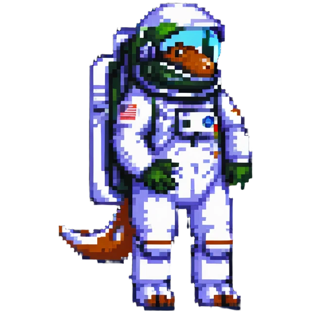 pixel art t-rex astronaut with a space helmet emoji
