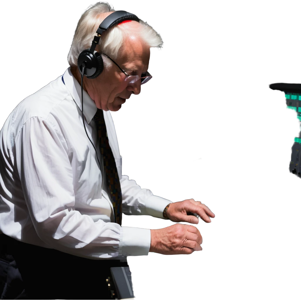 senior Caucasian male working at an audio console emoji