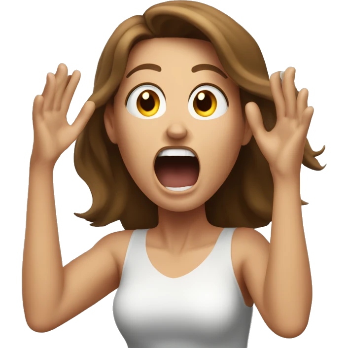 screaming Caucasian brown haired woman with hands in the air emoji
