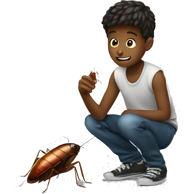 kid playing with cockroach  emoji