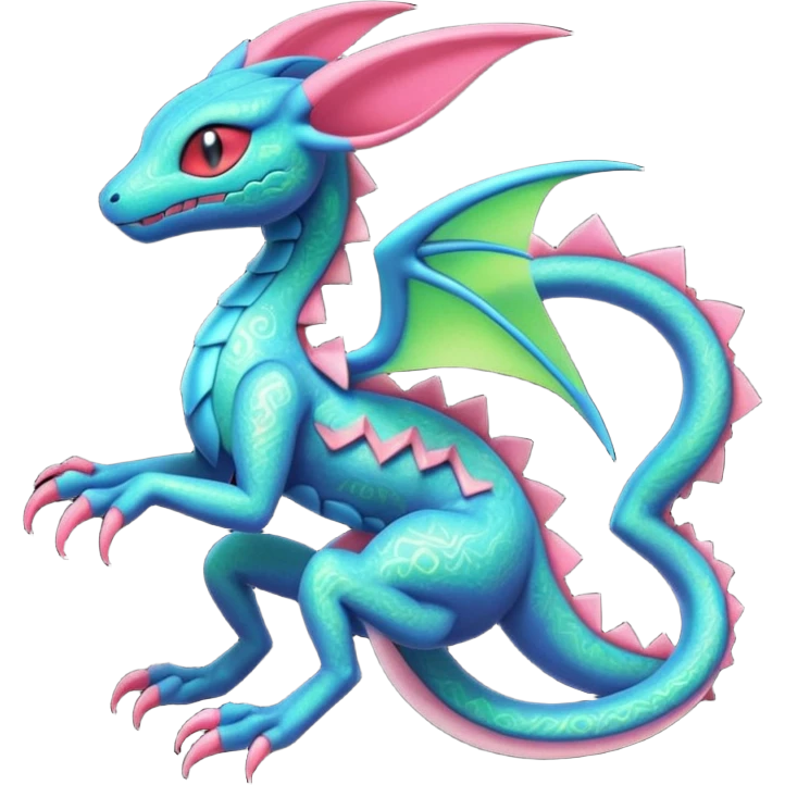 Spooky stitched colorful iridescent Salandit-Flygon-Sylveon-Umbreon-fusion-Pokémon-hybrid-creature  emoji