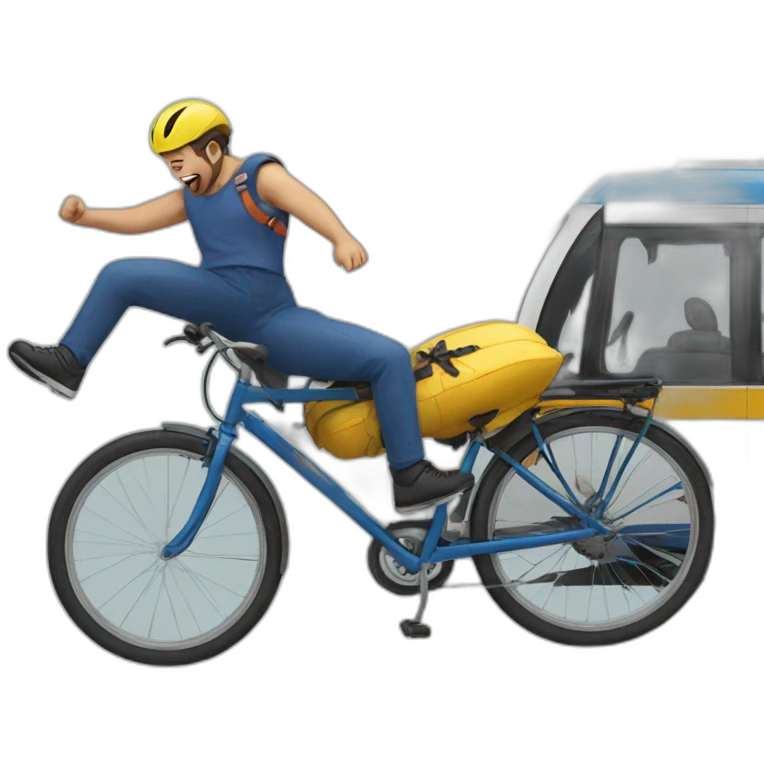 man falling off bike hits tram emoji
