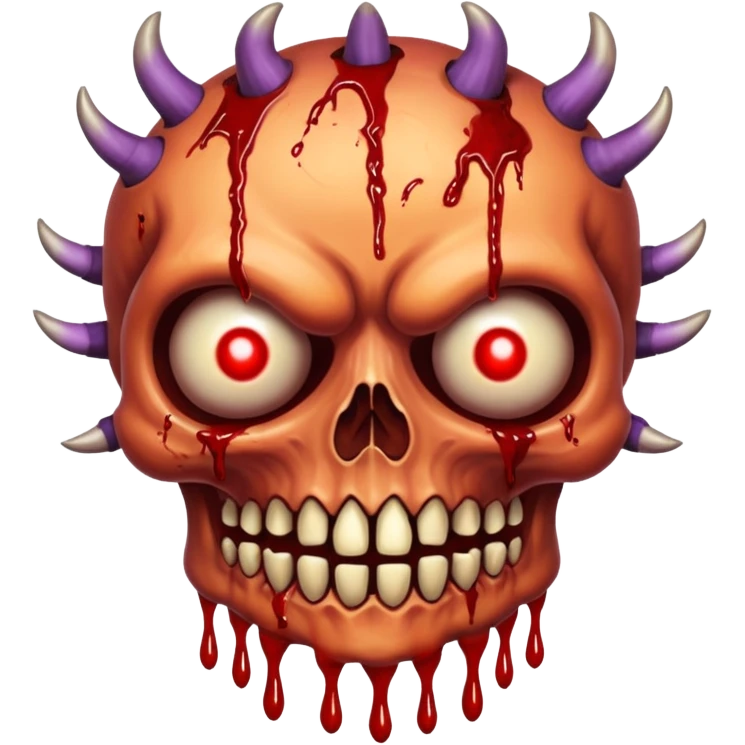 A Hideous mutated monster covered in rotton flesh and bloodin the style of your bleeding skull art, full body. Final boss character, full body emoji