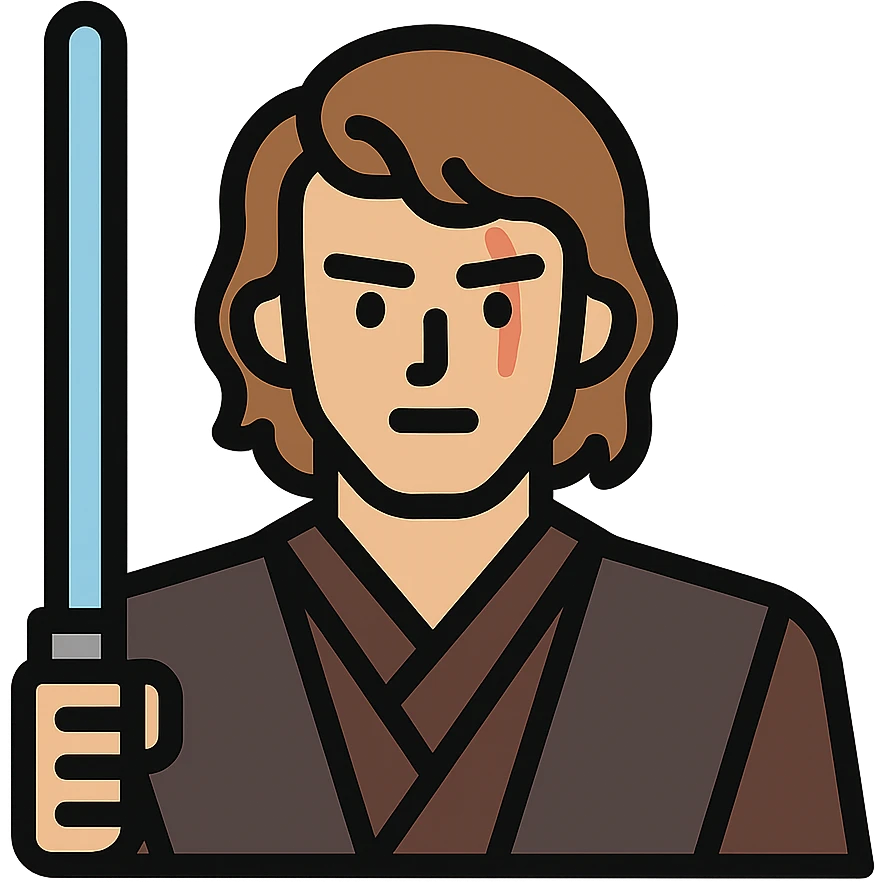 Anakin Skywalker from Revenge of the Sith as a color outline icon, featuring his blue lightsaber, Jedi robes, and facial scar, with subtle color accents emoji