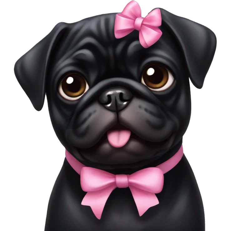 Black pug with pink bow emoji