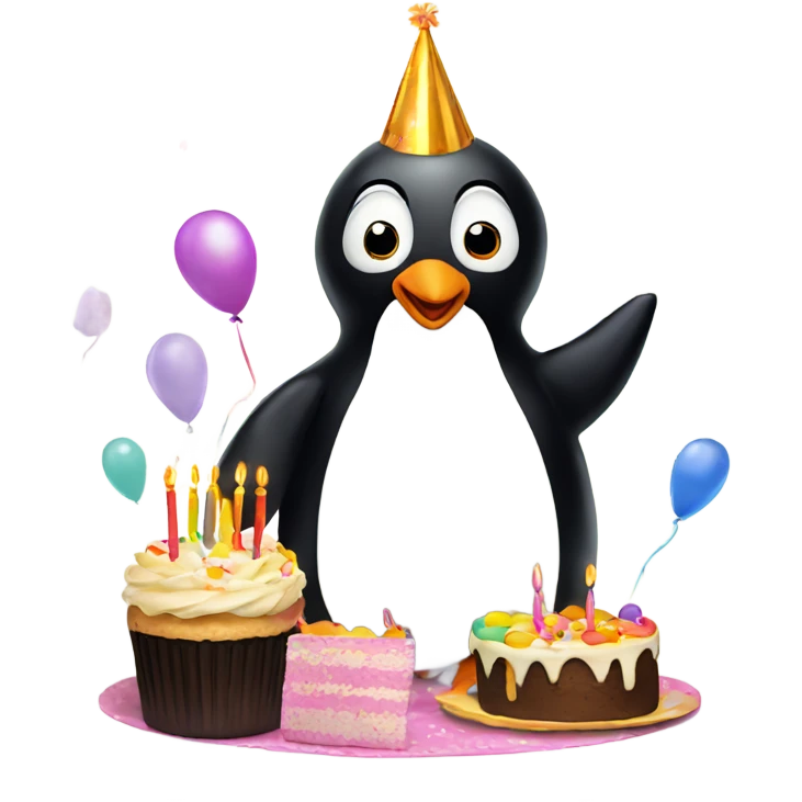 penguin having a bday party emoji