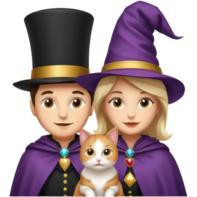 magician couple and their pet cat emoji