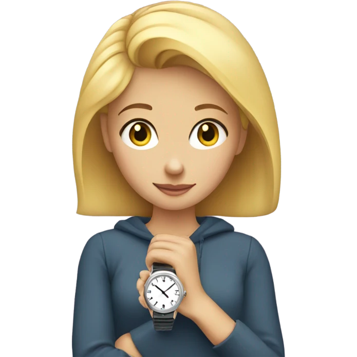 Blonde girl looking at her watch emoji