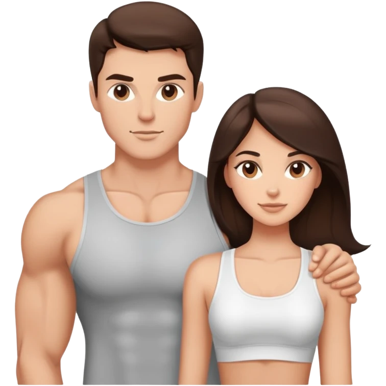 Fitness brunettes couple strong emoji
