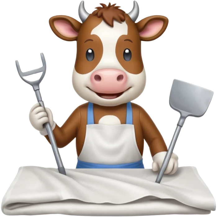 cartoon cow ironing bedsheets emoji