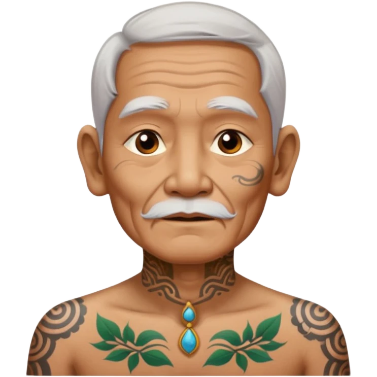 ancient thailand old man with tatooed on neck and face emoji