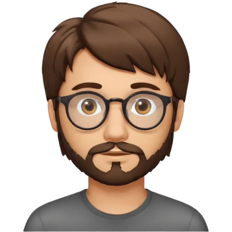 young caucasian man with brown eyes, shaggy brown hair, some facial hair, and round glasses emoji