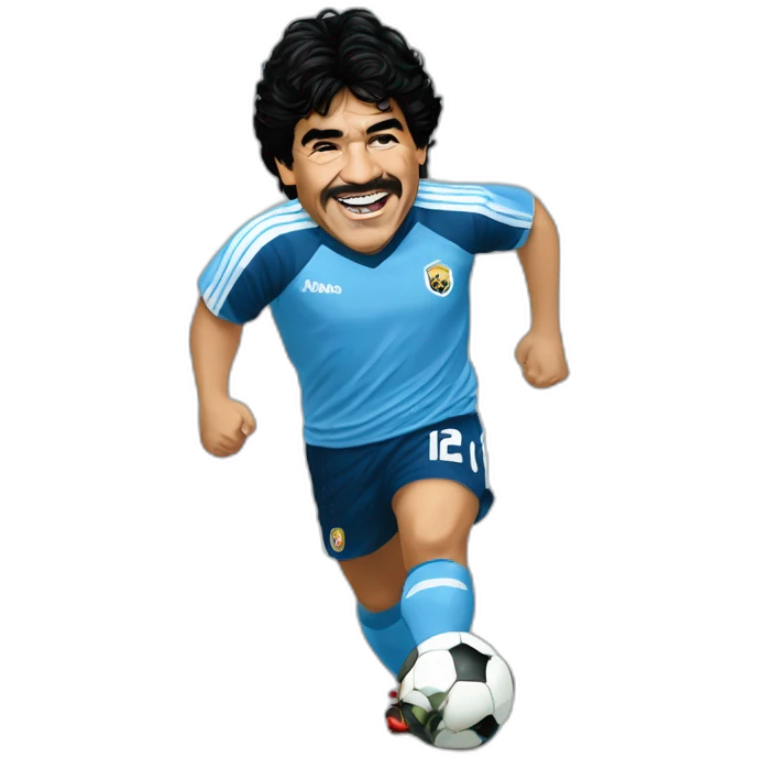 maradona sonriendo y levantando el pulgar con una camiseta que diga kicks to win emoji