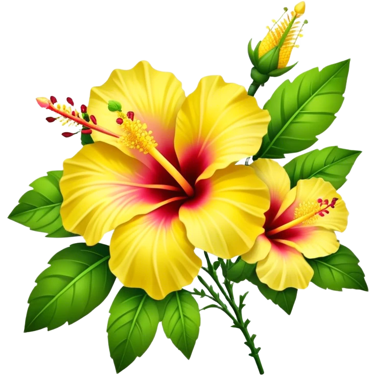 bouquet yellow Hawaiian hibiscus, luxuriant, stem, leaf, bud emoji