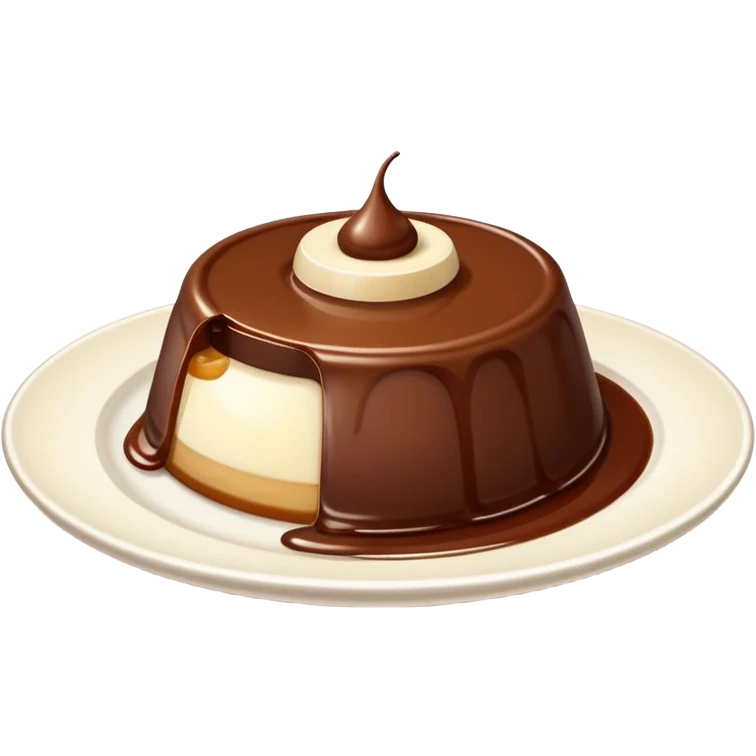 chocolate pudding dessert with white flan on top on a small plate emoji