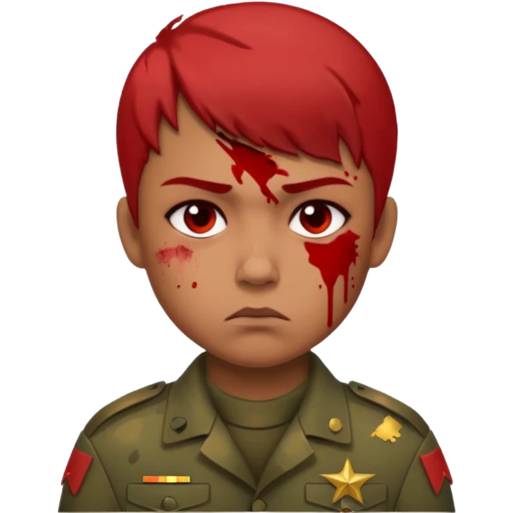 soldier, red skin tone, scowling, blood splatter on left cheek emoji