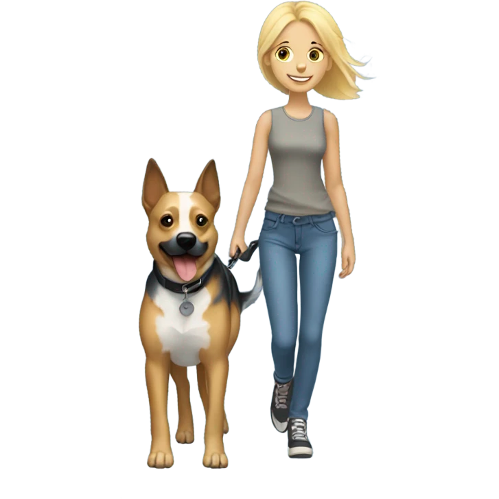 Blonde girl walking a blue heeler emoji