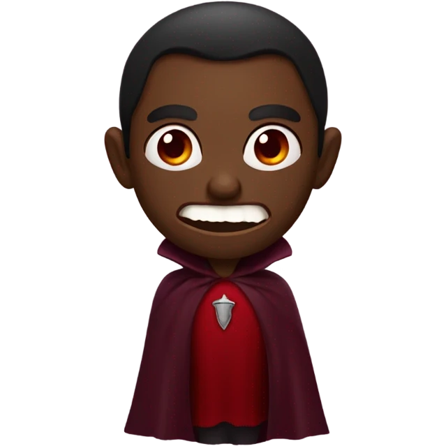 vampire, with brown skin red eyes, with two fangs wearing a burgundy and red  cape emoji