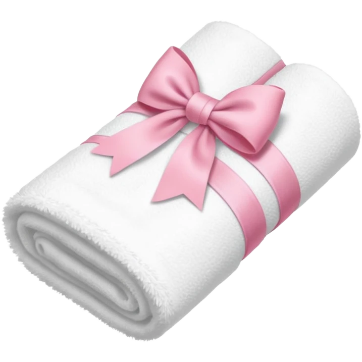 White bath towel rolled and tied with a pastel ribbon emoji