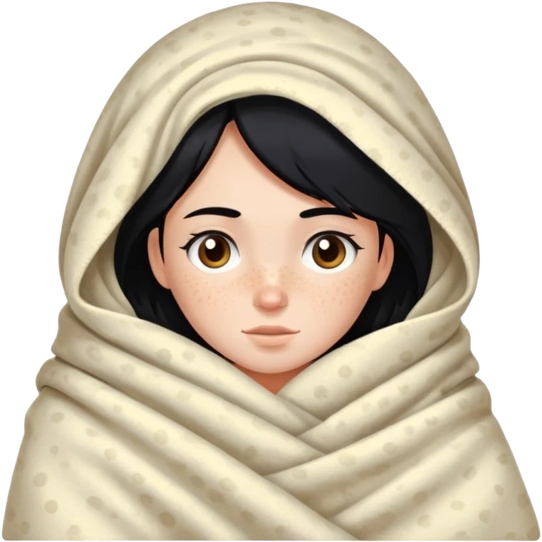 girl with freckles and black hair in a blanket emoji