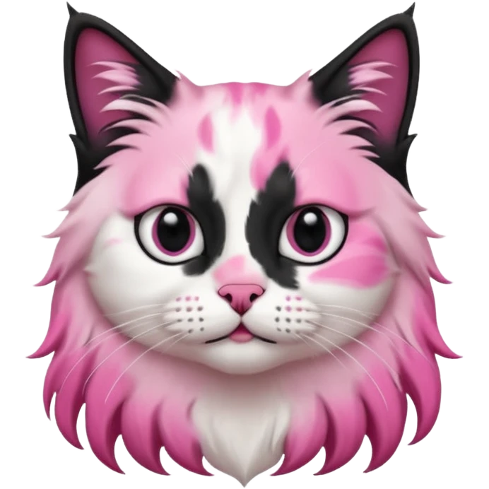 black and white long hair cat. black nose. black splotch near nose (on the right side). white chest. emoji