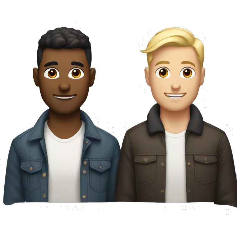 Gay male white throuple. One with face tattoos and brown hair, one with brown hair, and one with blonde hair emoji
