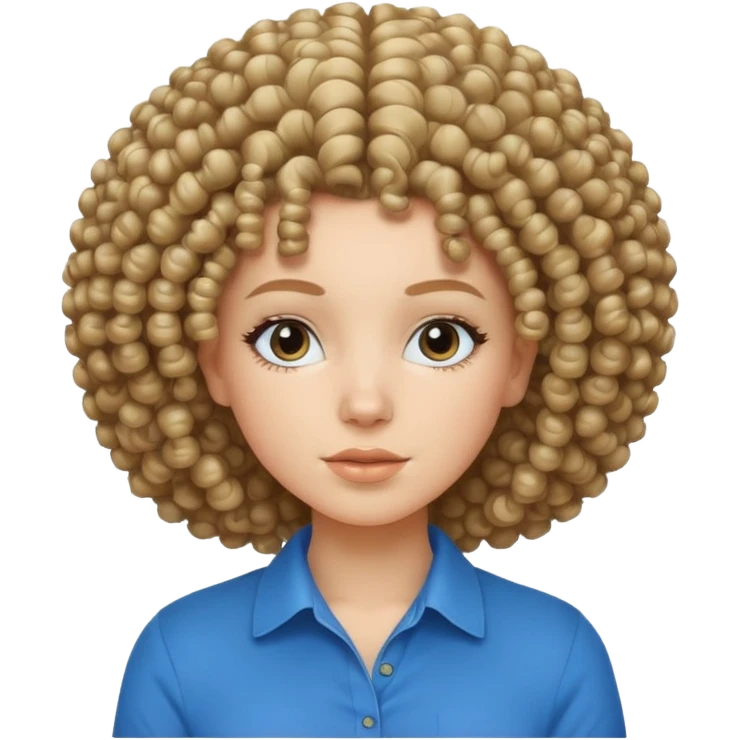 white girl with curly afro and blue shirt emoji