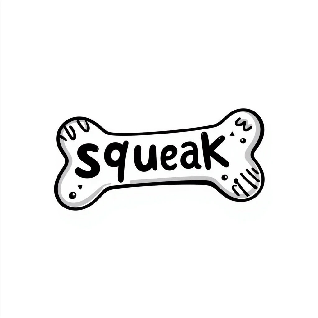 dog bone with the word 'squeak', colorful doodle style emoji