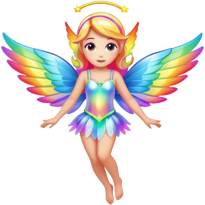 Iridescent fairy flying twinkle rainbow neon emoji