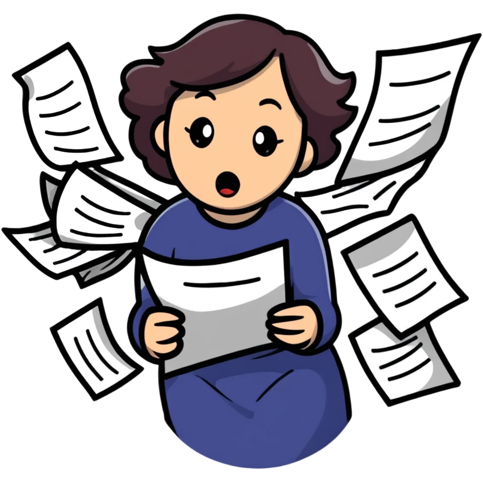scared woman with flying papers around her emoji