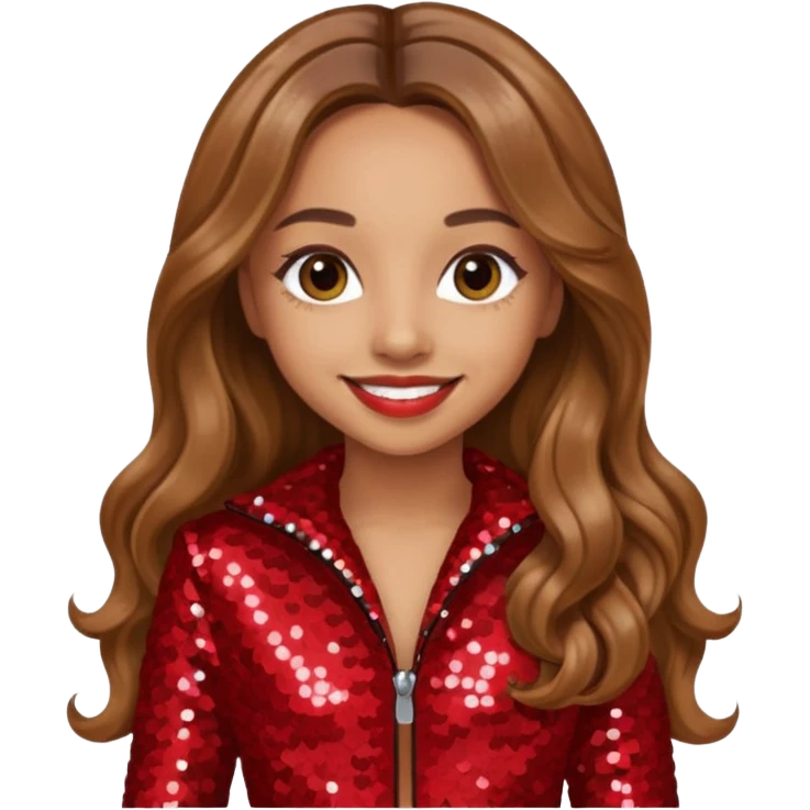 Jade Thirlwall from Little Mix with long light brown hair, red sequin outfit emoji