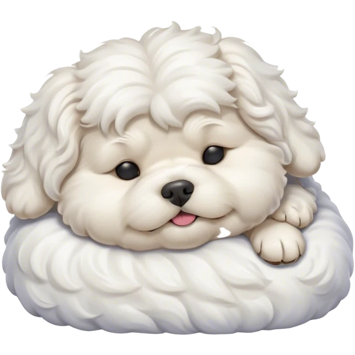 Cinematic Meme-Worthy Chubby Sleeping Wavy-Haired Maltese Dog Portrait Emoji, Head resting peacefully with a contented smile, featuring a delightfully chubby build and a luxuriously soft, wavy-haired white coat, eyes shut in a serene nap, Simplified yet hilariously adorable features, highly detailed, glowing with a soft, drowsy light, high shine, relaxed and utterly lovable, stylized with an air of playful laziness, bright and endearing, soft glowing outline, capturing the essence of a comically sleepy companion, so meme-worthy it feels like it could instantly become the next viral sensation of adorable slumber! emoji