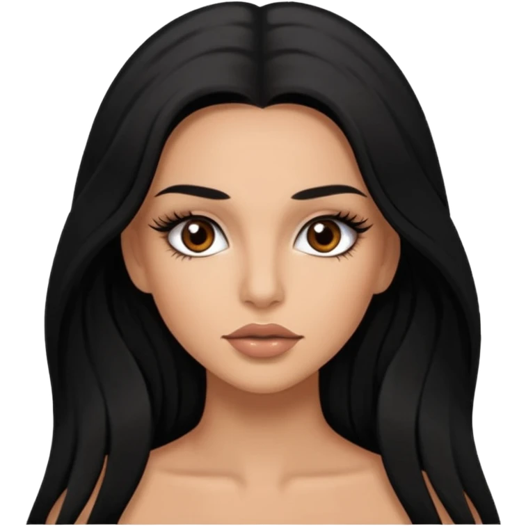 Lightly tan woman with black long hair brown eyes full lips and dramatic long dark eyelash extensions emoji
