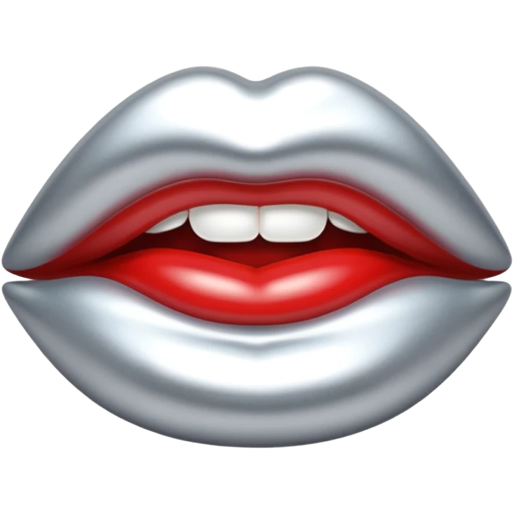Chrome silver lips emoji, glossy metallic texture, iOS emoji style, smooth reflections, bold but minimal design, centered emoji