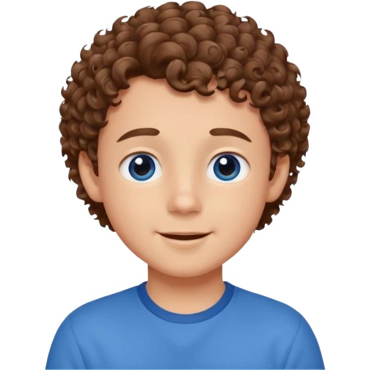 cute boy happy with heart eyes curly short brown hair blue shirt emoji