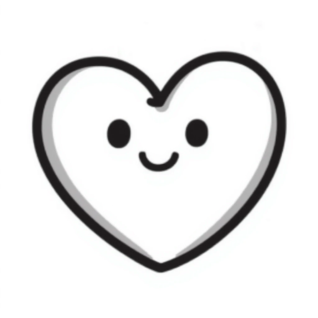 cute hand-drawn heart with simple face emoji
