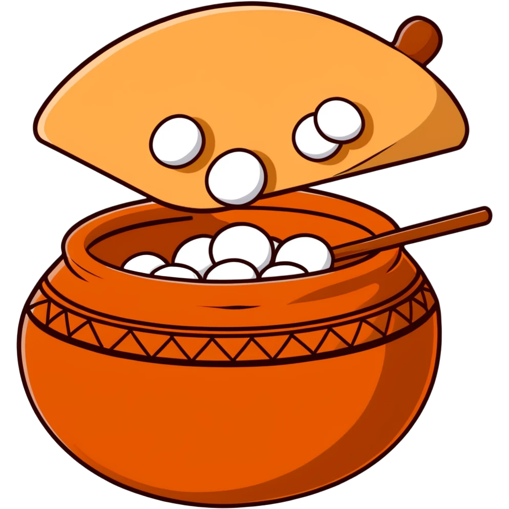 brown earthen matka pot filled with white rasgulla sweets emoji