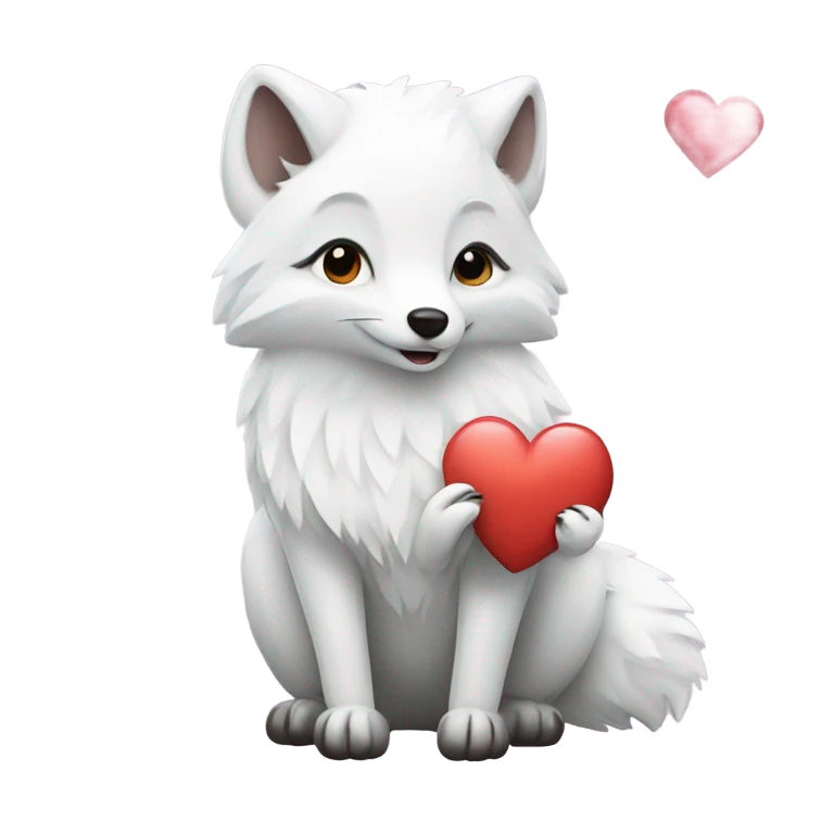 Arctic fox holding a heart emoji