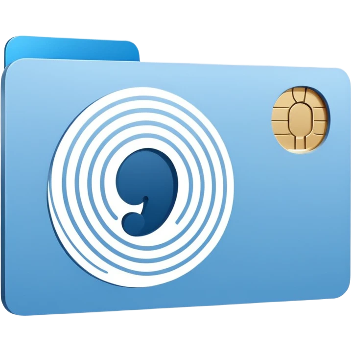 Minimalist blue Telegram channel icon of a card back. The card is face down, slightly tilted. A single, elegant fingerprint spiral is centered on the card back, symbolizing identity and unique associations. Monochromatic blue and white. Clean, flat design. emoji
