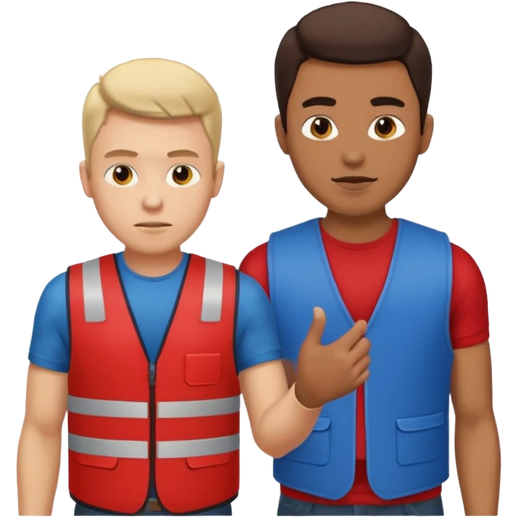 A guy with a red vest trying to tab a guy with a blue vest emoji
