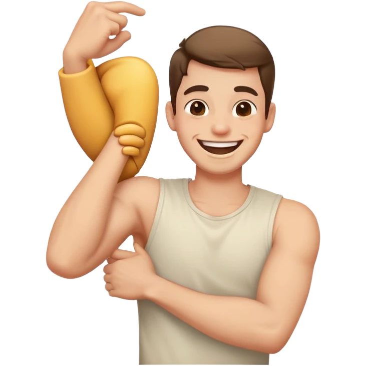 arms crossed holding neck laughing guy  emoji