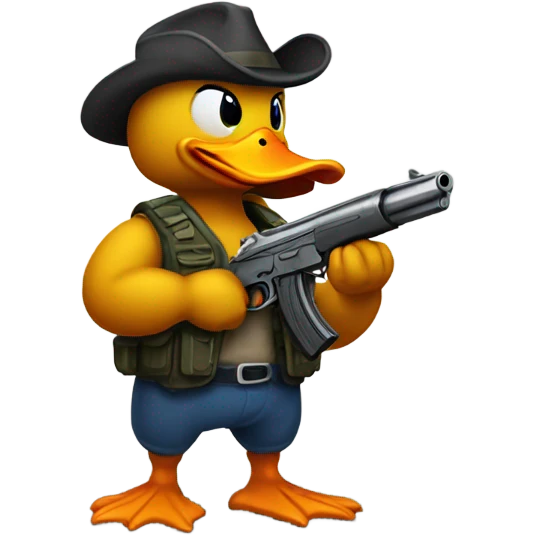 Duck has muscles with a gun emoji