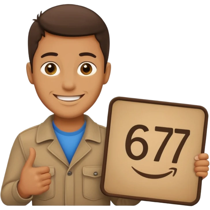 a man holding a sign that says 67 emoji