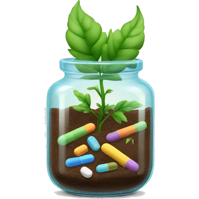 Glass jar with plant and pills as soil emoji
