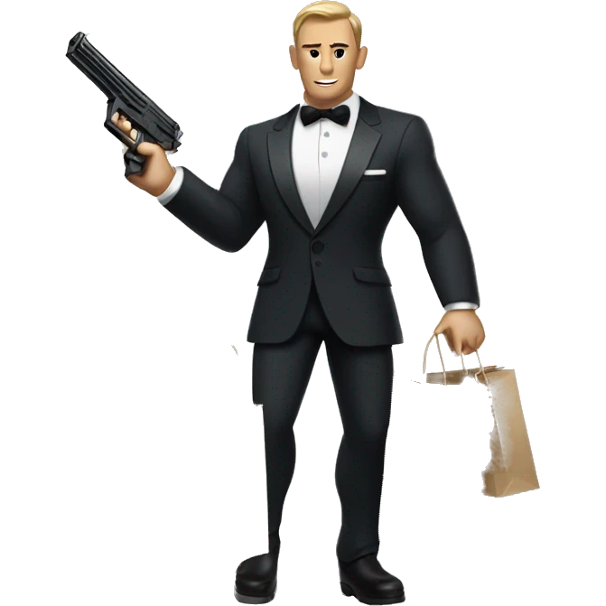 james bond holding shopping bags and a gun emoji