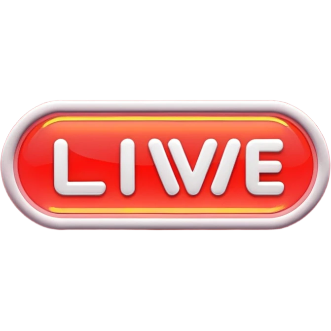 "LIVE" text badge, bold white letters on neon red rounded rectangle background, soft red glow, modern broadcast indicator style, Twitch/YouTube live aesthetic, black background emoji