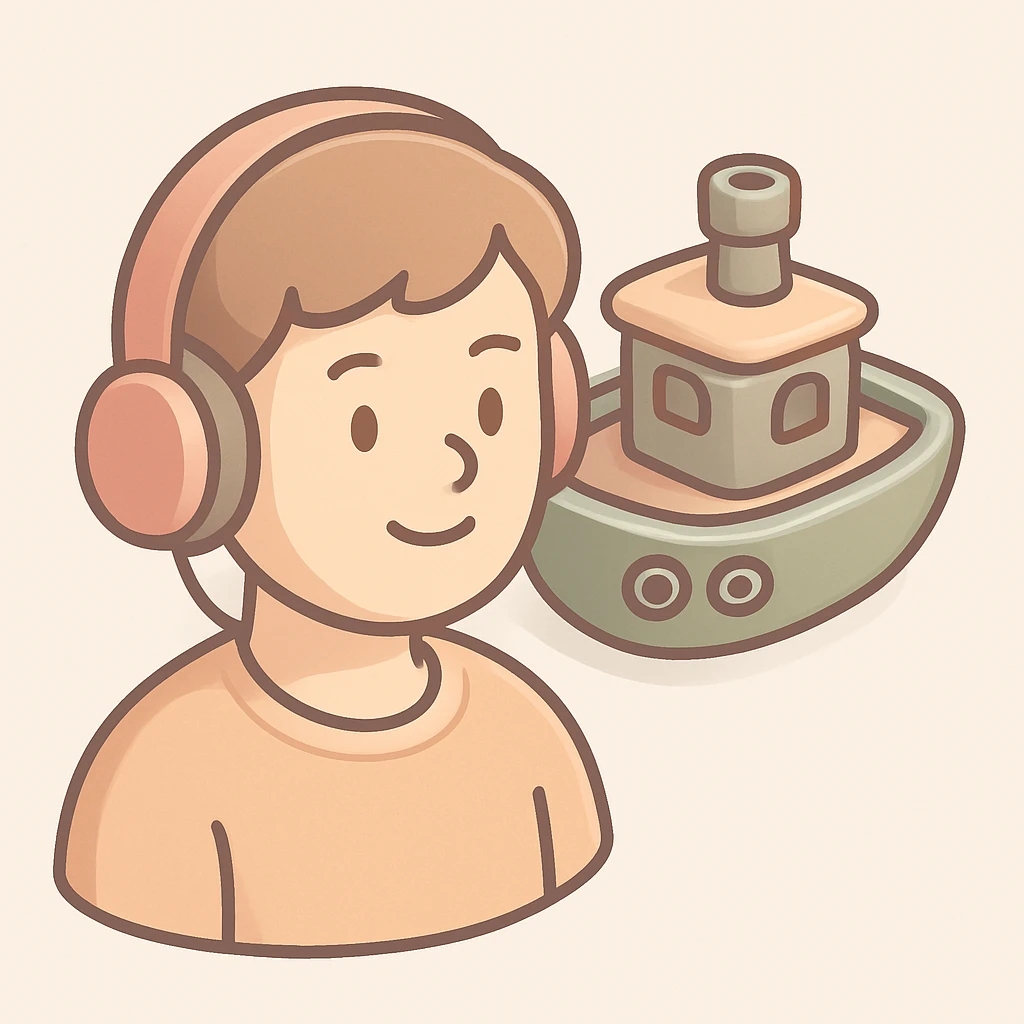person with short hair and headphones, soft line avatar style, gentle lines and pastel hues emoji