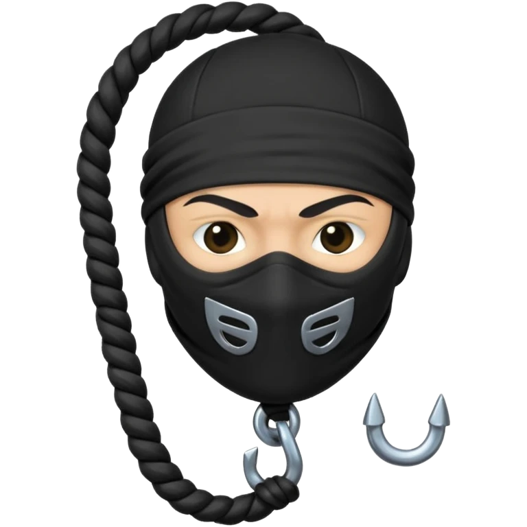 iron hook, 4 hooks in one, black, with rope, ninja emoji