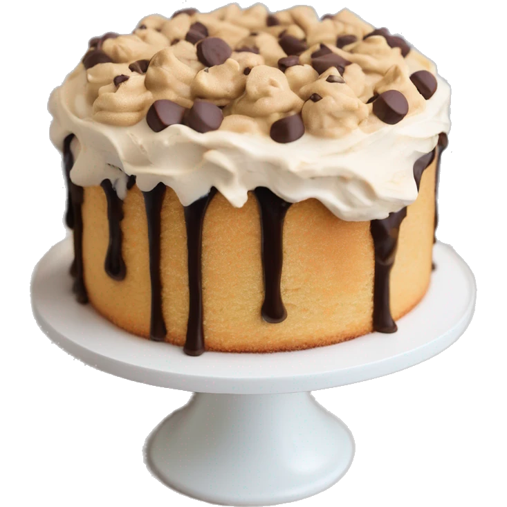 Angel food cake with vanilla buttercream icing topped with peanut butter chocolate chips emoji