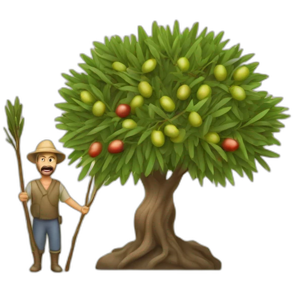 olive tree and farmers with a stick emoji